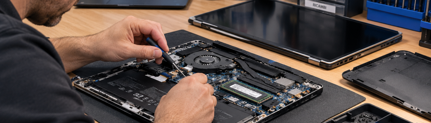 Riparazione di un laptop in laboratorio